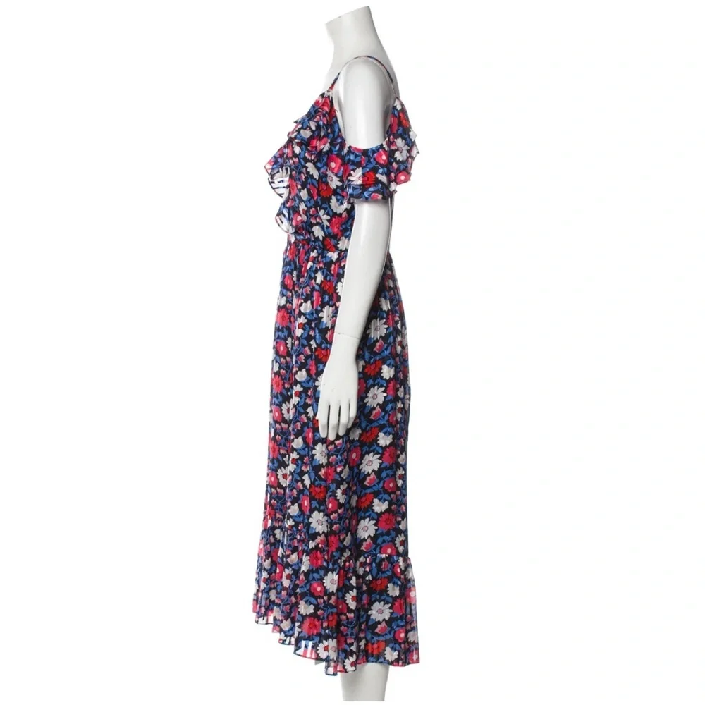 Kate Spade Cold Shoulder Navy Daisy Print Silk Midi Dress NWOT